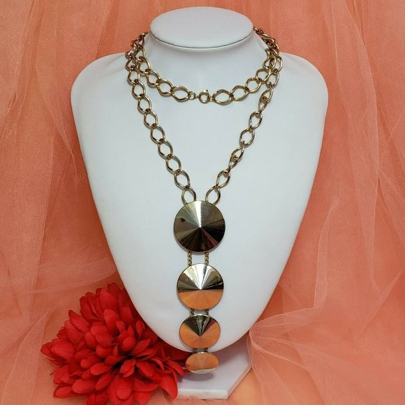 Vintage Signed Hobe Gold tone Pendant Necklace 30" Long Chain Cone Pendant - Picture 11 of 12